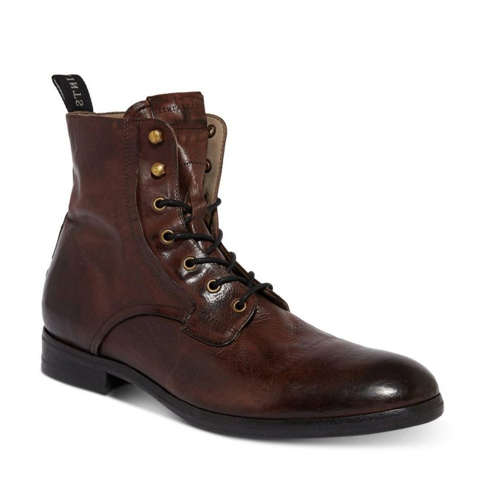 Allsaints Men's Mikkel Leather Combat Boots Brown Size 44 EU 11 US